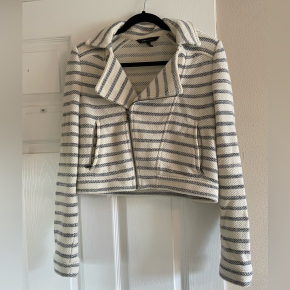 BCBGMAXAZRIA Levi Striped Asymmetrical Zip Cropped Moto Jacket - Picture 4 of 6